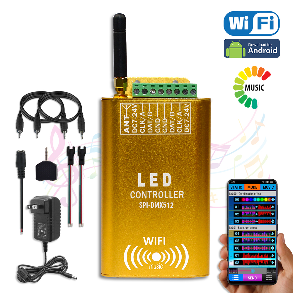 DC7-24V, Newest LED WIFI Dream Color Music Spectrum DMX Cascaded Controller Control by Android Device, For LPD6803,WS2811,WS2812B, WS2801 Addressable LED Lights DC7-24V, Newest LED WIFI Dream Color Music Spectrum DMX Cascaded Controller Control by Android Device, For LPD6803,WS2811,WS2812B, WS2801 Addressable LED Lights